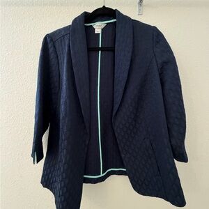 CJ Banks Navy Quilted Blazer with Light Blue Trim